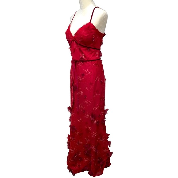 MARCHESA Evening Gown notte wine floral appliqué trumpet gown dress 16 - Picture 7 of 16